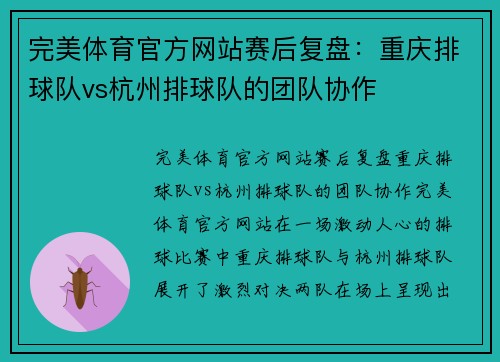 完美体育官方网站赛后复盘：重庆排球队vs杭州排球队的团队协作