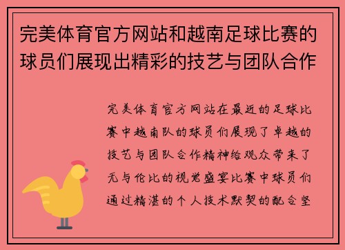 完美体育官方网站和越南足球比赛的球员们展现出精彩的技艺与团队合作精神